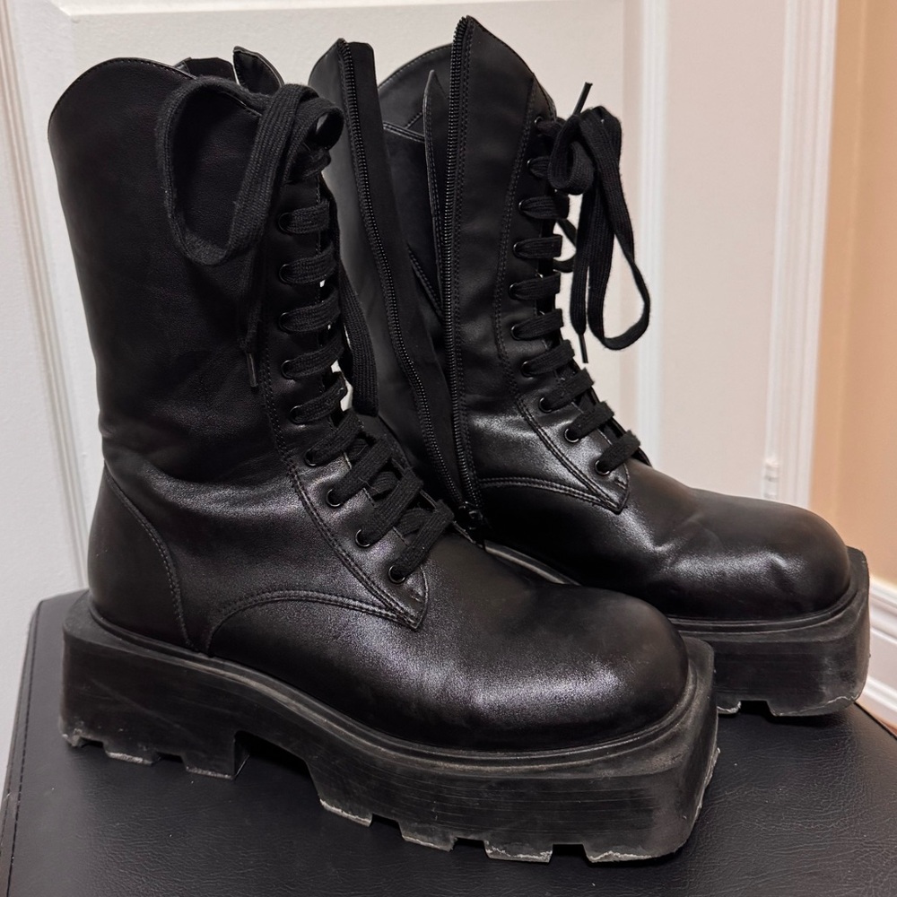 Chunky Platform Combat Boots, Charles & Keith Square Foot